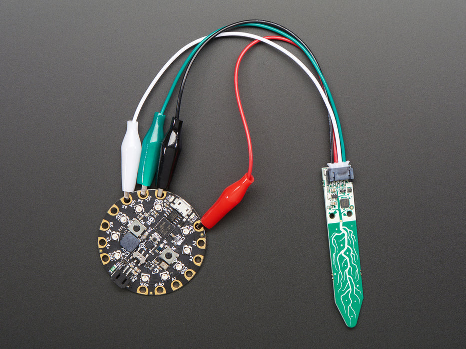 Angled shot of JST PH 4-pin Plug to Color Coded Alligator Clips Cable.