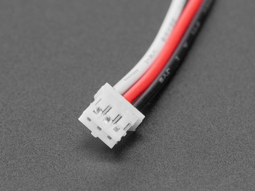 Angled shot of JST PH 3-pin Plug to Color Coded Alligator Clips Cable.