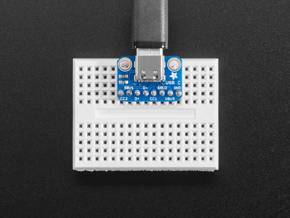 Angled shot of a Adafruit USB Type C Breakout Board.