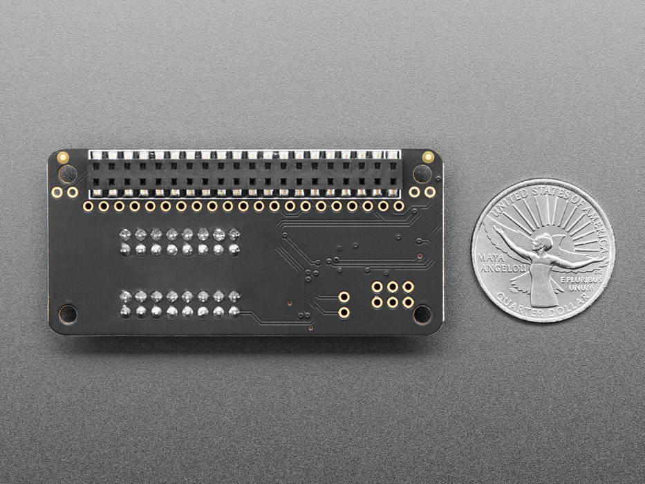 Angled shot of rectangular GPIO expander add-on board.