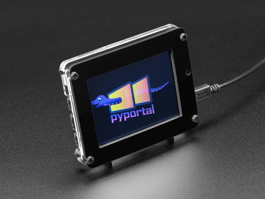 Assembled PyPortal in acrylic enclosure