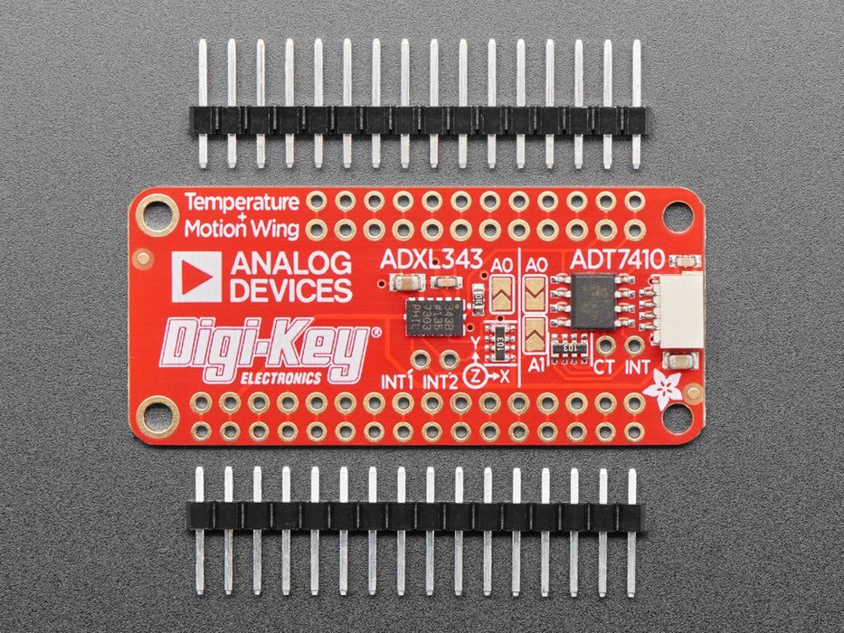 Top-down view of a red rectangular sensor.