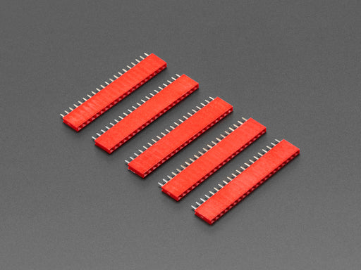 Five pack of 20-pin 0.1 Female Header - Red plastic