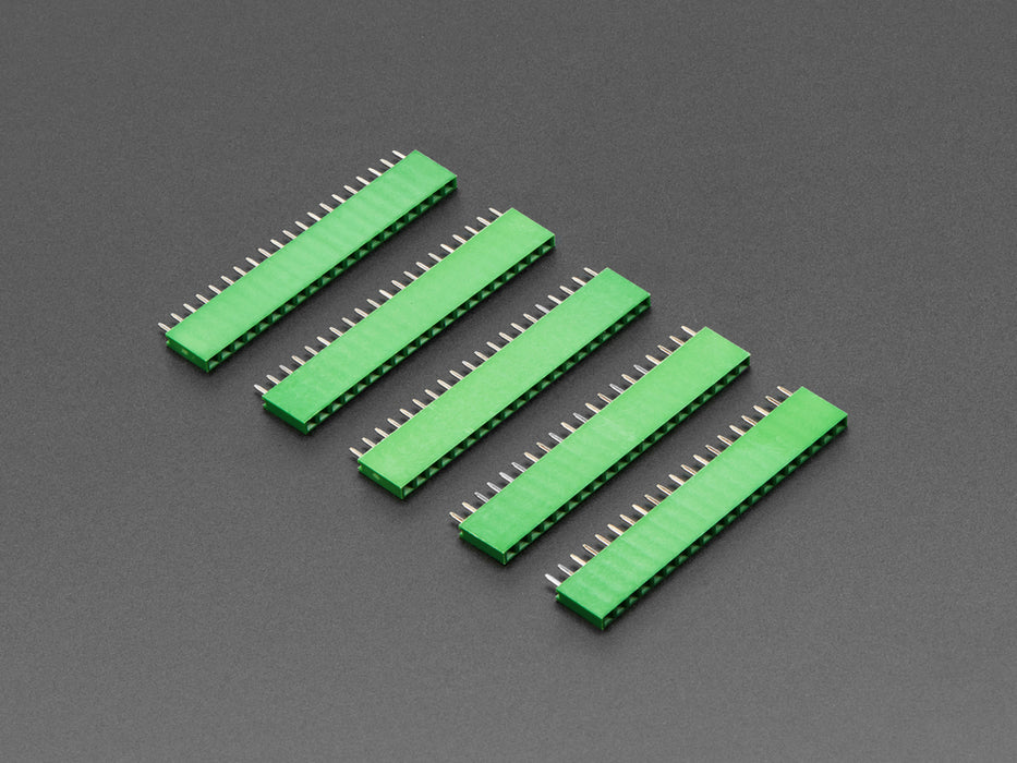 Five pack of 20-pin 0.1 Female Header - Green plastic