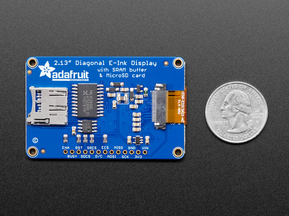 Front of E-Ink display with monochrome graphic and "2.13 inch E-Ink Monochrome" text