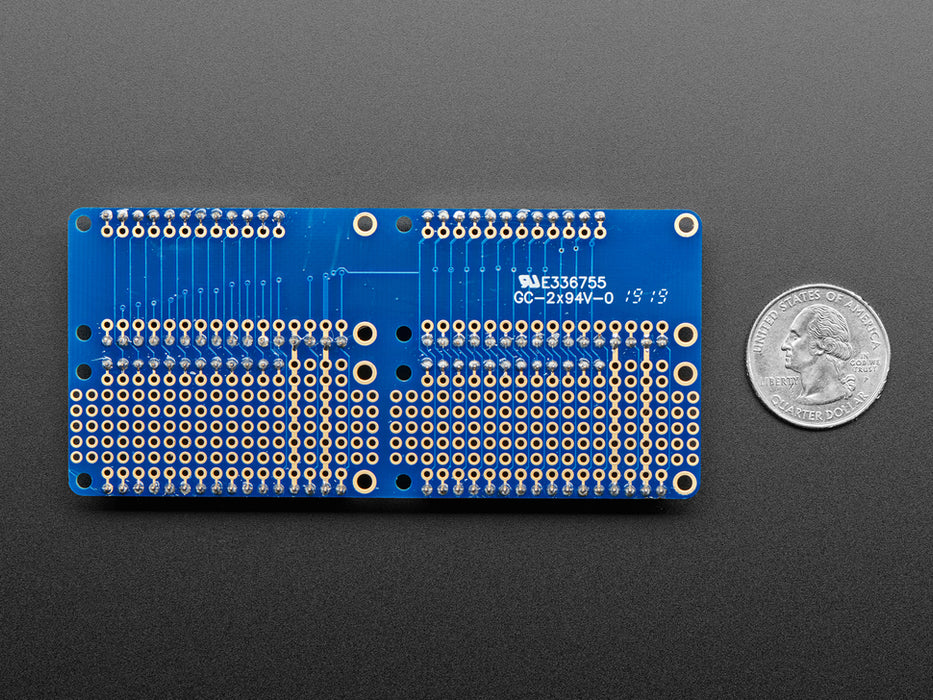 Angled shot of a Adafruit Quad 2x2 FeatherWing Kit with Headers installed. 