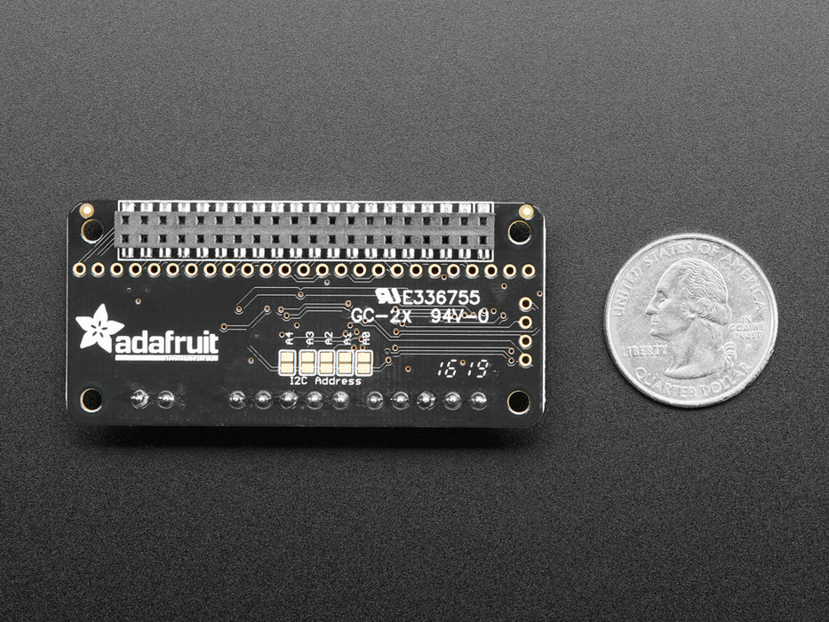 Top view shot of a Adafruit DC & Stepper Motor Bonnet 