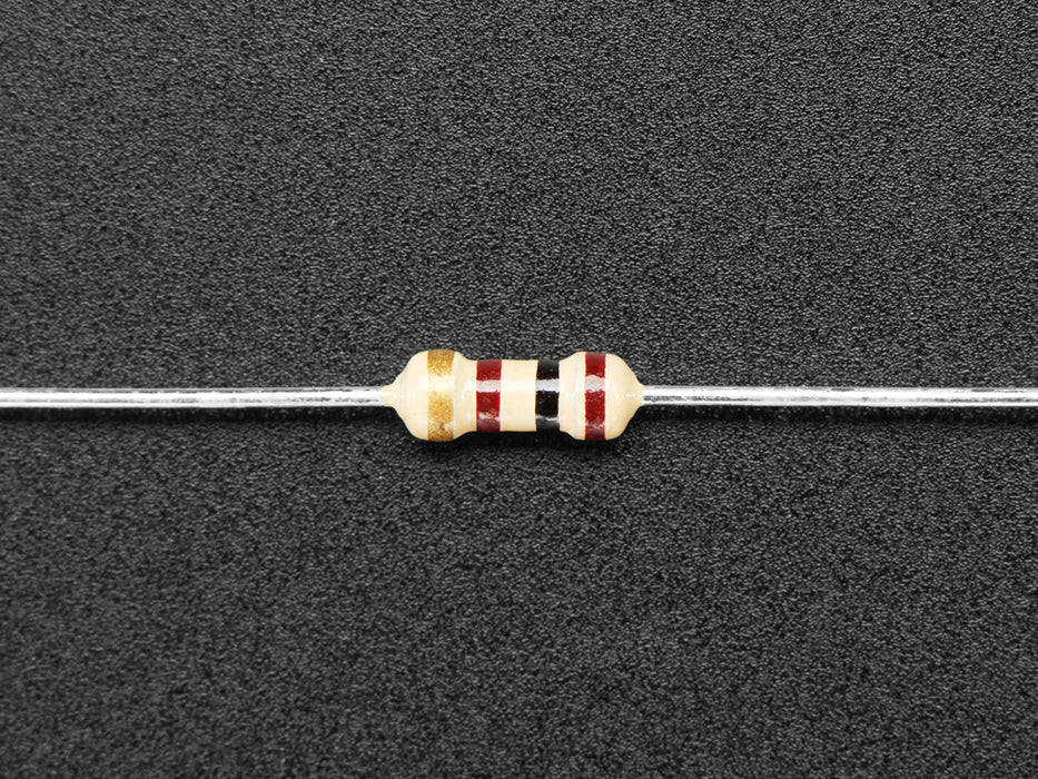 Angled shot of 25 Through-Hole Resistors - 100 ohm 5% 1/4W.