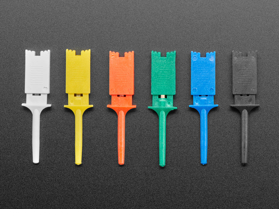 Angled shot of Basic Multi-Color Micro SMT Test Hooks (6-pack)