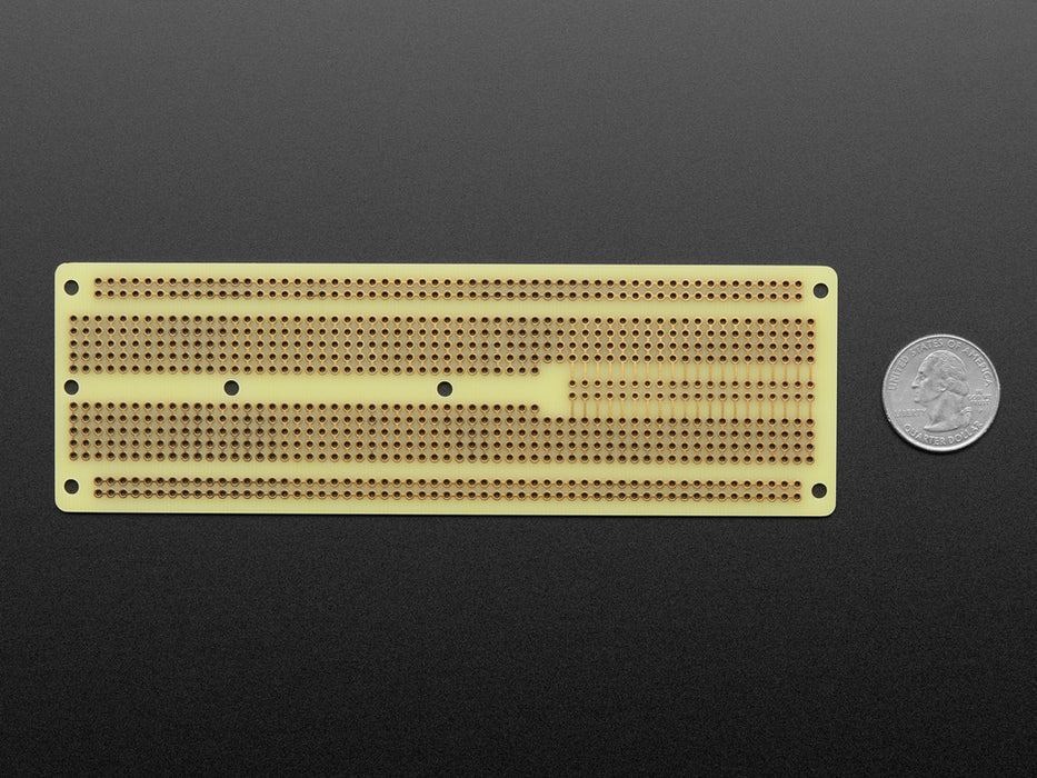 Angled shot of assembled Adafruit Perma-Proto 40-Pin Raspberry Pi Breadboard PCB with a Raspberry Pi 4.