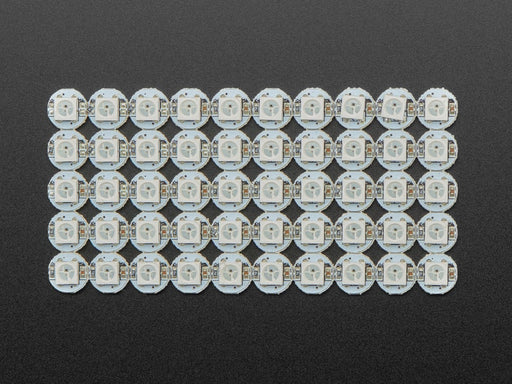 Glowing NeoPixel Mini Button PCB wired up to a microcontroller