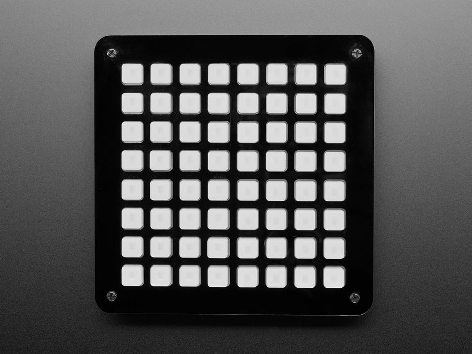 Adafruit 8x8 Trellis Feather M4 Acrylic Enclosure + Hardware Kit showing contents