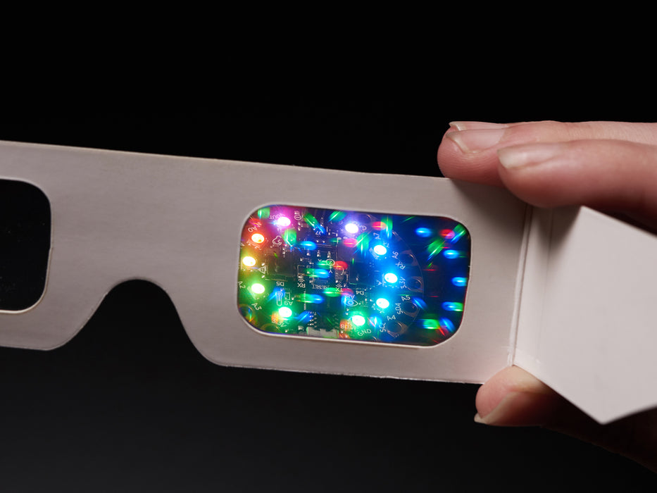 Paper Diffraction Grating Glasses showing cool LED effect through right lens