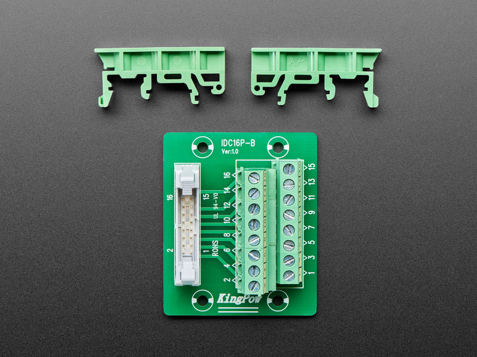 DIN Rail 2x8 IDC to Terminal Block Adapter Breakout mounted onto DIN rail