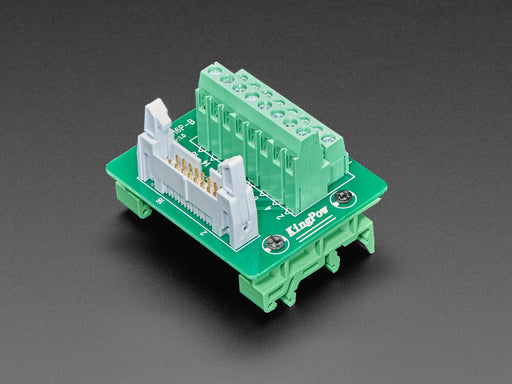 DIN Rail 2x8 IDC to Terminal Block Adapter Breakout mounted onto DIN rail