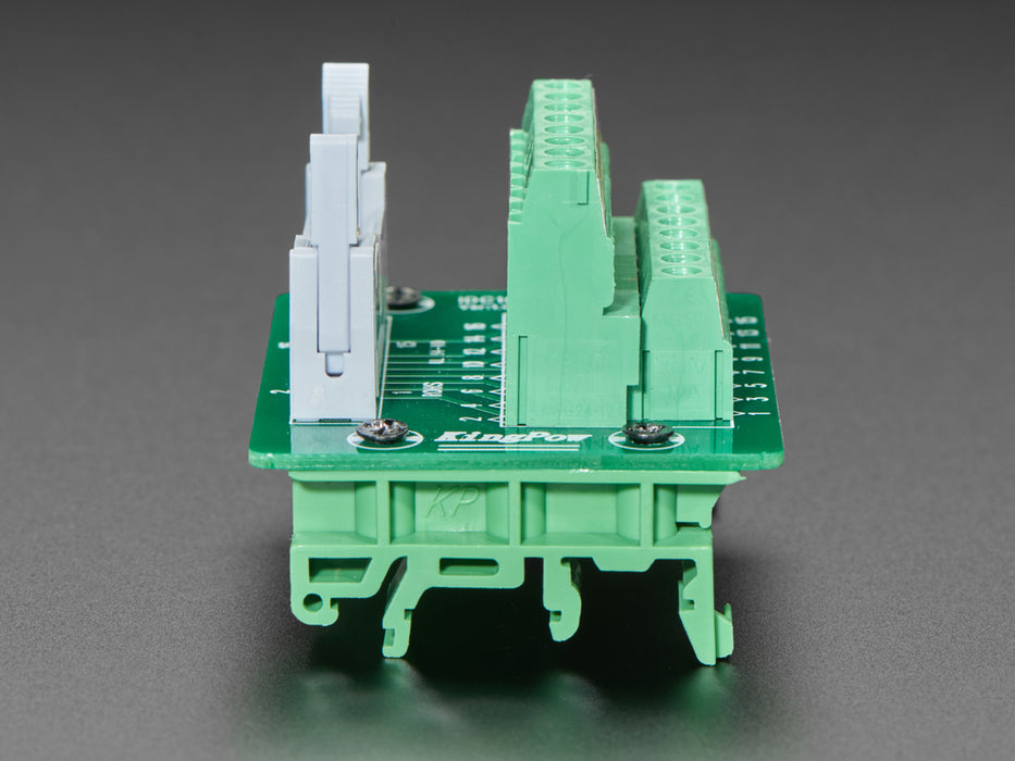 DIN Rail 2x8 IDC to Terminal Block Adapter Breakout mounted onto DIN rail