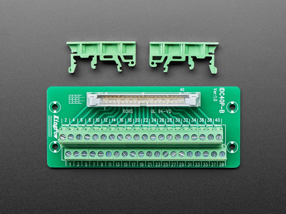 DIN Rail 2x20 IDC to Terminal Block Adapter Breakout mounted onto DIN rail