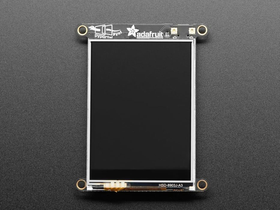 Hand holding PyPortal Titano development board with SAMD51, ESP32 Wifi, and 2.4" touchscreen TFT display.Adafruit PyPortal Pynt