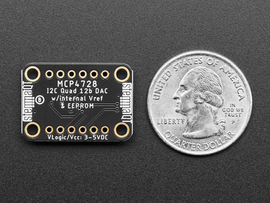 Angled shot of Adafruit MCP4728 Quad DAC with EEPROM - STEMMA QT / Qwiic.