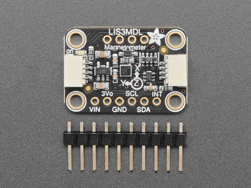 Angled shot of a LIS3MDL Triple-axis Magnetometer breakout.