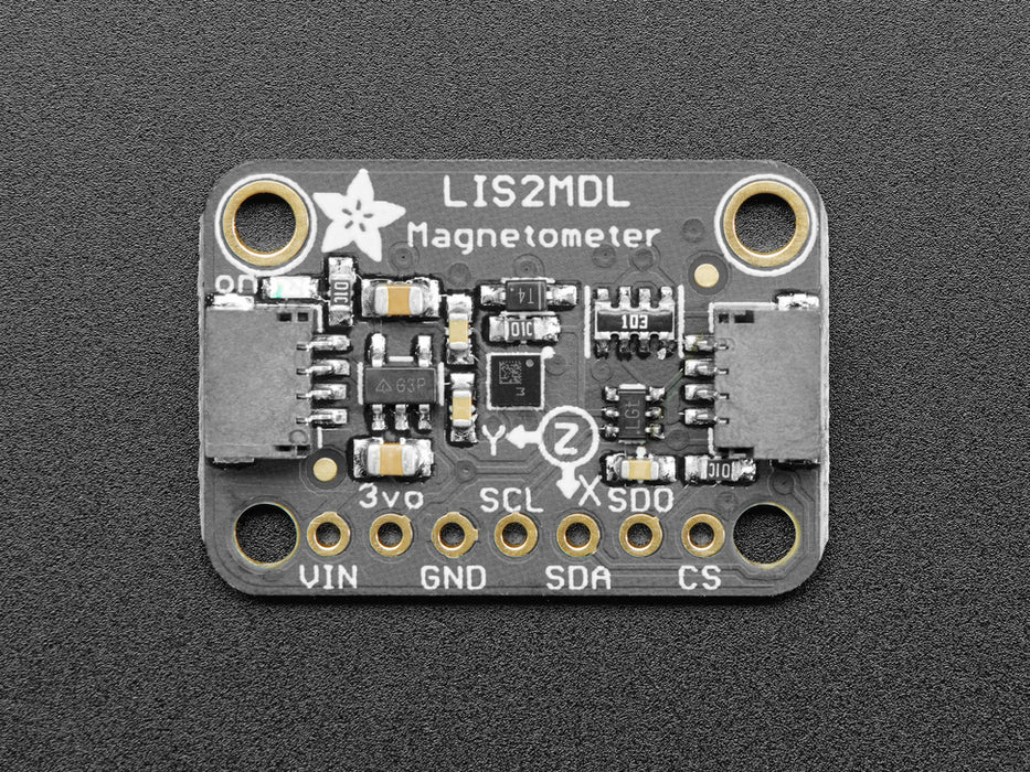 Angle shot of Adafruit Triple-axis Magnetometer - LIS2MDL with tan connectors 