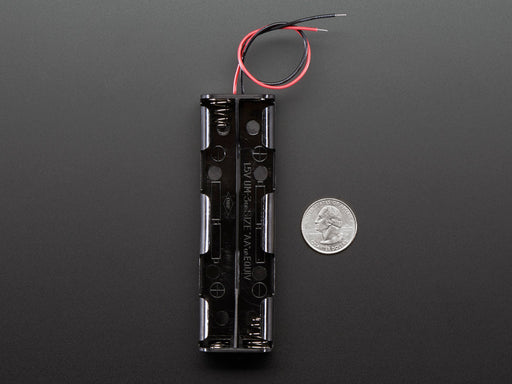 Angled shot of slim, black 8 x AA battery holder with plain wires.