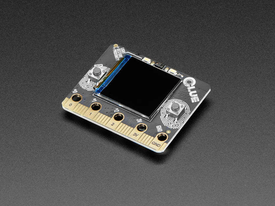 Animated GIF showing CLUE board  displaying data from the many on-board sensors.