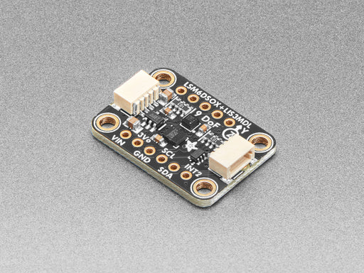 Angled shot of a Adafruit LSM6DSOX + LIS3MDL - Precision 9 DoF IMU - STEMMA QT / Qwiic.