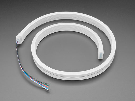 Coiled cool white LED neon tubing changing through rainbow colors and white