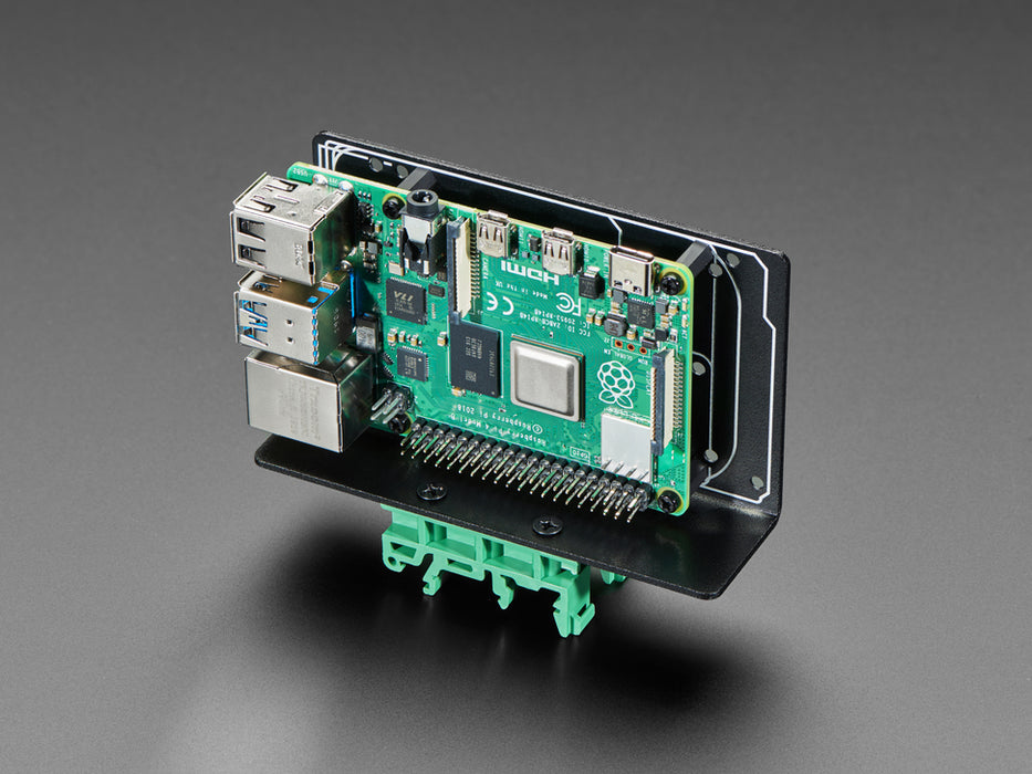 DIN Rail Mount Bracket for Raspberry Pi,  BeagleBone or Arduino. With Raspberry Pi installed