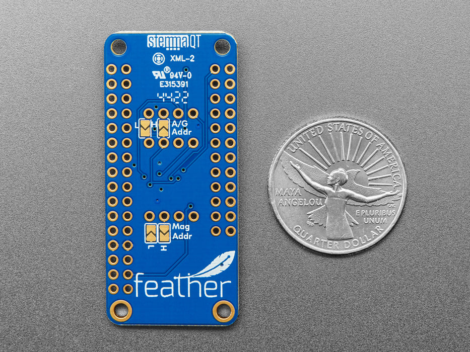 Top down view of a Adafruit ISM330DHCX + LIS3MDL FeatherWing.