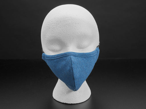 Blue cloth face mask shown on a mannequin