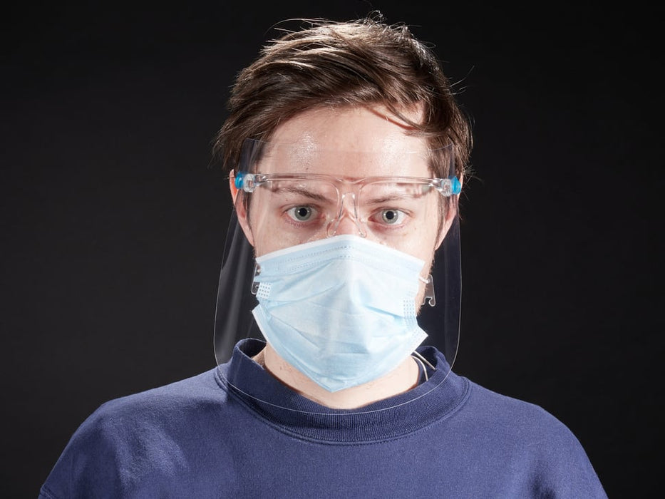 Plastic face shield with glasses style frames