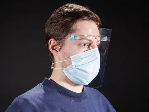 Plastic face shield with glasses style frames