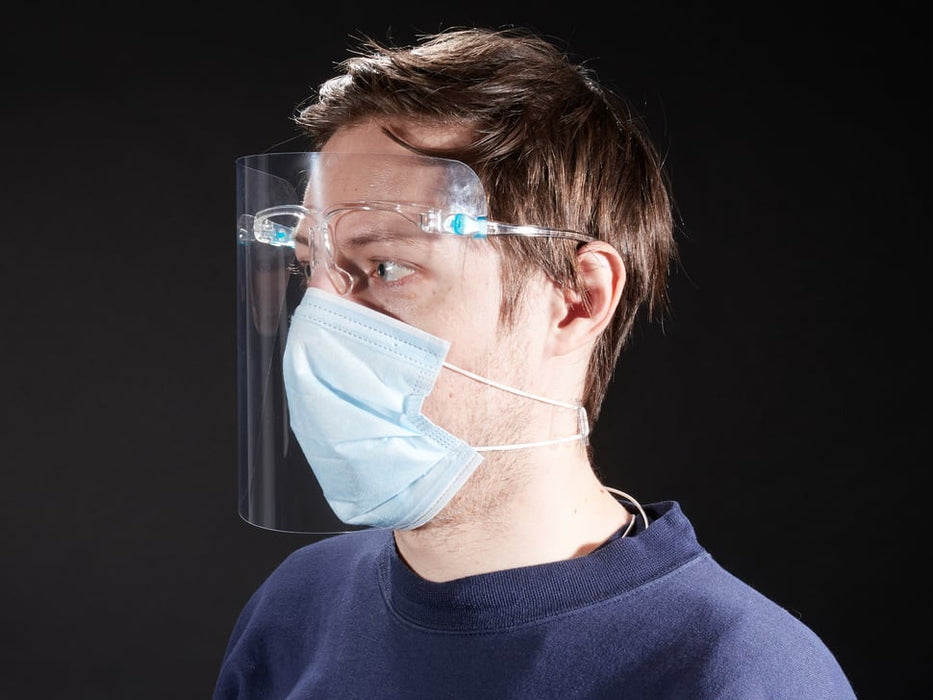 Plastic face shield with glasses style frames