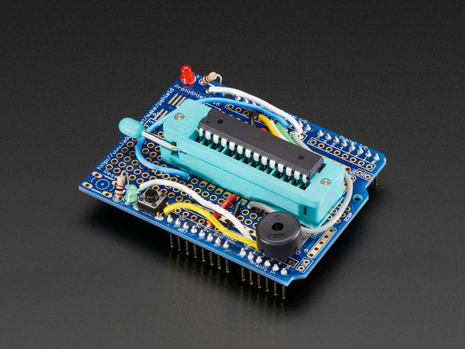 Angled shot of Standalone AVR ISP Programmer Shield Kit.