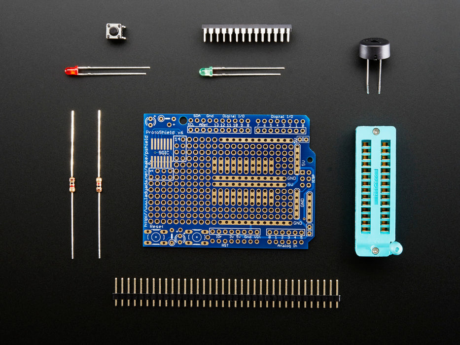 Angled shot of Standalone AVR ISP Programmer Shield Kit.