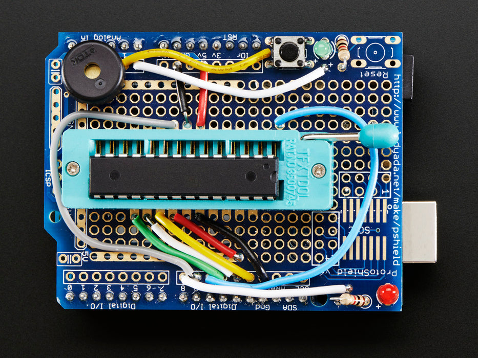 Angled shot of Standalone AVR ISP Programmer Shield Kit.