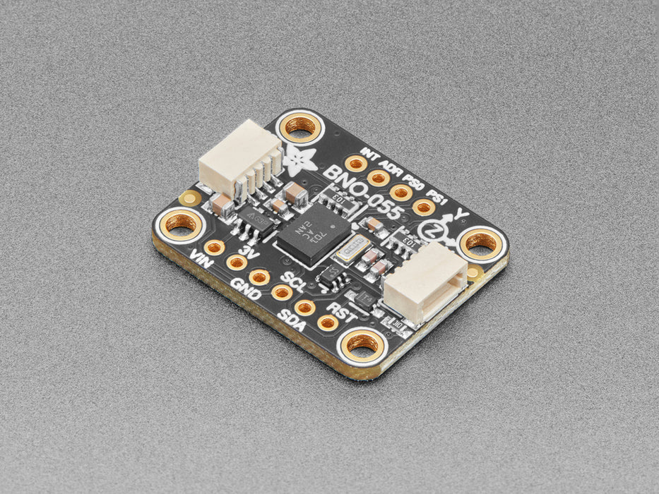 Angled shot of a Adafruit 9-DOF Absolute Orientation IMU Fusion Breakout.