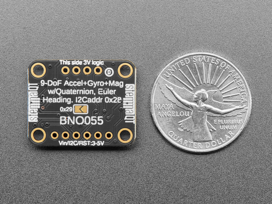 Angled shot of a Adafruit 9-DOF Absolute Orientation IMU Fusion Breakout.