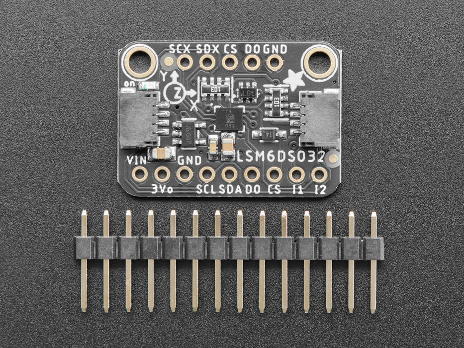 Angled shot of a rectangular accelerometer breakout board.