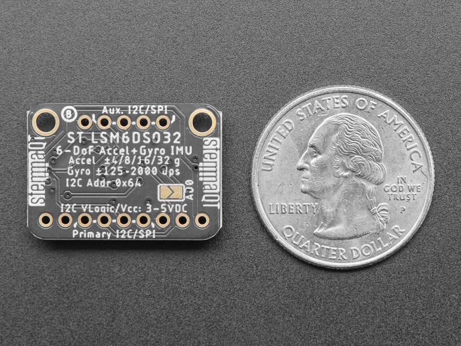 Angled shot of a rectangular accelerometer breakout board.