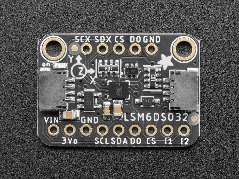 Angled shot of a rectangular accelerometer breakout board.