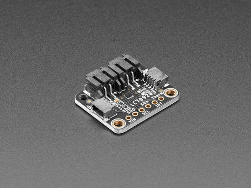 Top view of Adafruit LC709203F LiPoly / LiIon Fuel Gauge and Battery Monitor powered by a Lipoly battery and an OLED display.