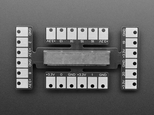 Top down view of Launchpad Breakout Board with a CLUE board inserted. 