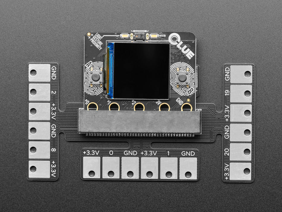 Top down view of Launchpad Breakout Board with a CLUE board inserted. 