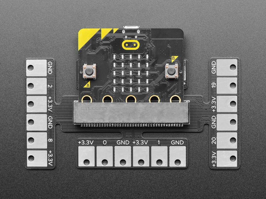 Top down view of Launchpad Breakout Board with a CLUE board inserted. 