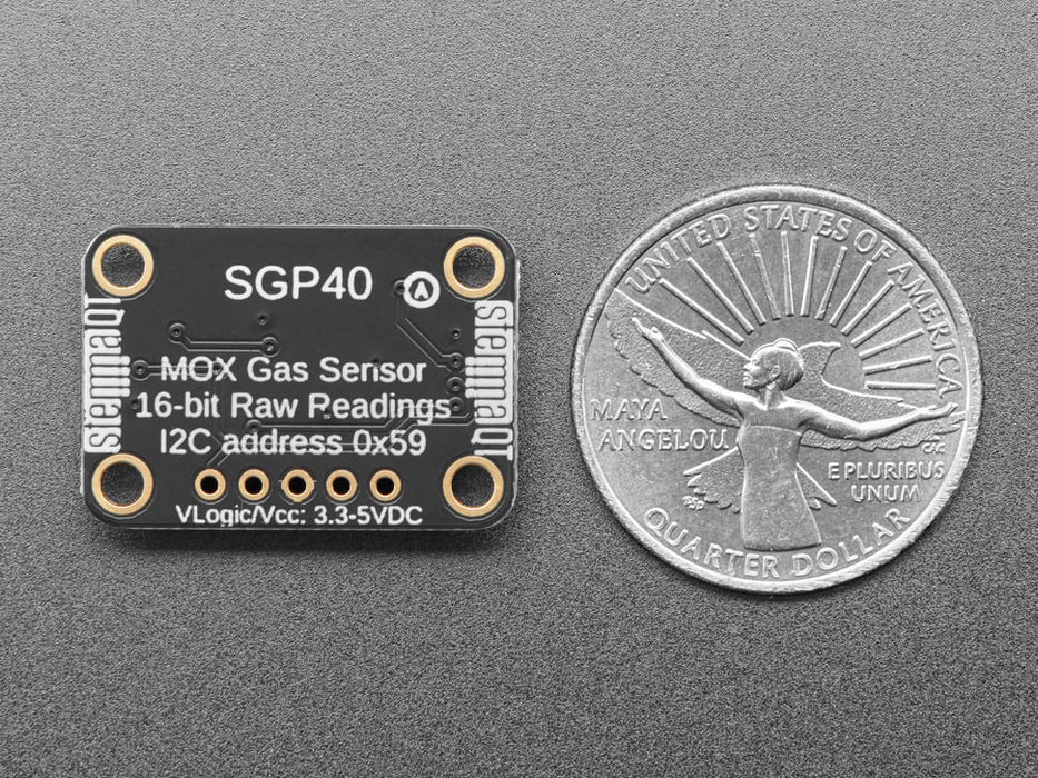 Angled shot of a Adafruit SGP40 Air Quality Sensor Breakout. 