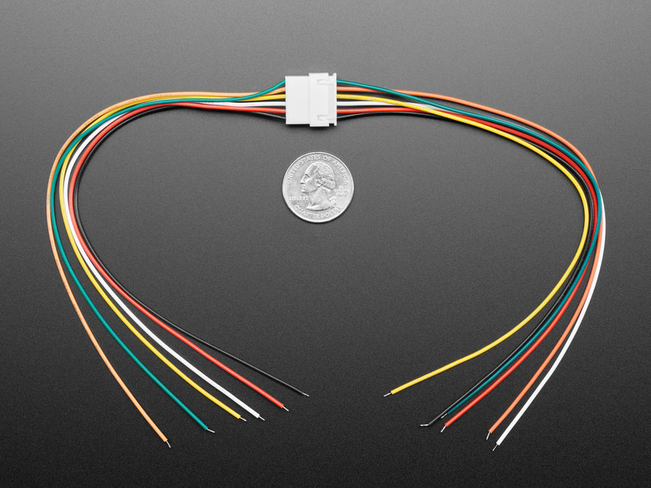 Angled shot of a 2.5mm Pitch 6-pin Cable Matching Pair - JST XH compatible. 