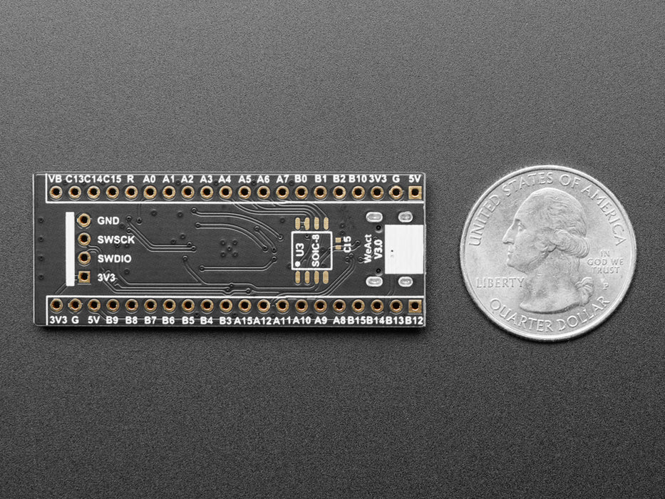 Angled shot of STM32F411 development board.